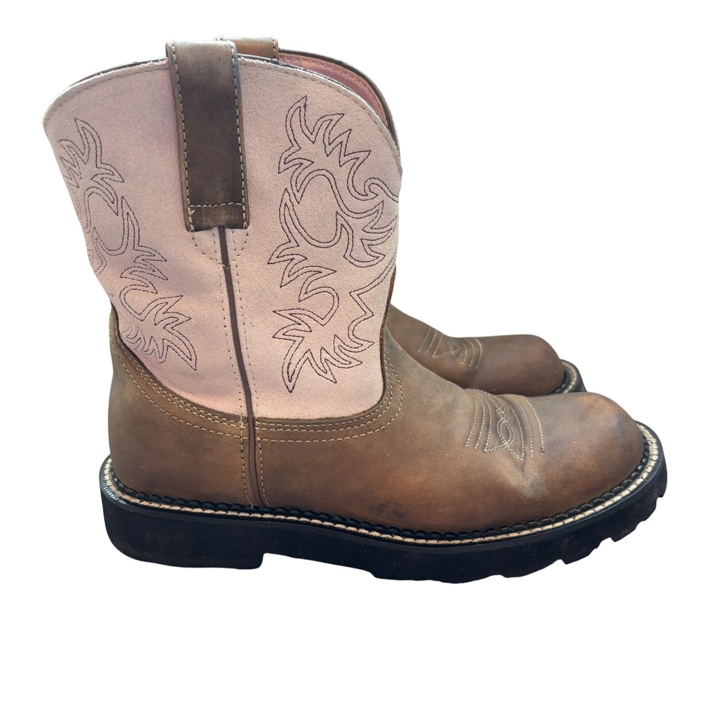 Ariat Fatbaby Western Boots Womens 9 Brown Pink Leather Lug Sole Stitching